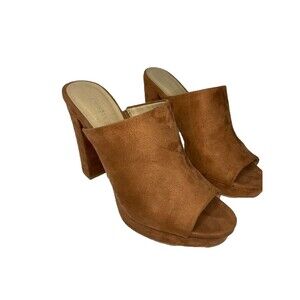 Chinese Laundry Women's 7 Open Toe Brown Suede Like Block Heel Slide In